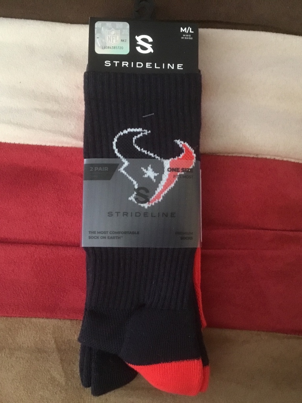 2 Pairs NFL Houston Texans StrideLine Soxes (Blue & Red and Red and Blue) UNSEX